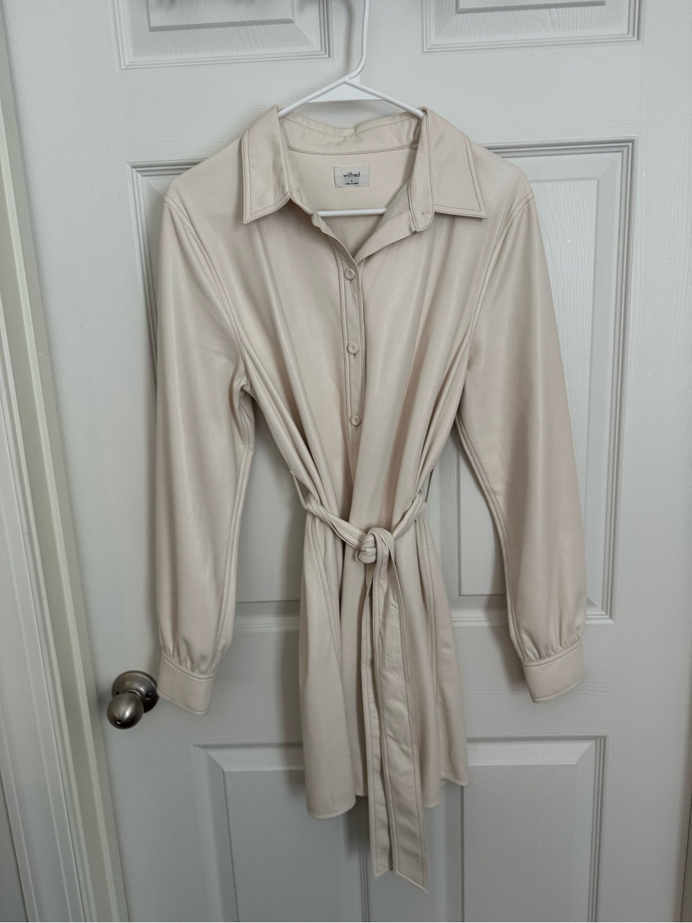 Cream leather Belted Dress